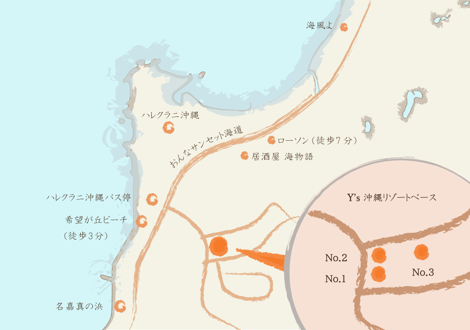 Y's 沖縄リゾートベースへの地図